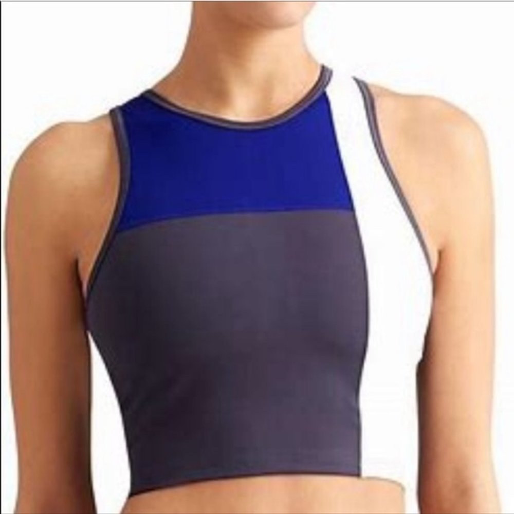 Athleta Derek Lam Blue Gray Colorblock Crop Top (XS, Blue/White)